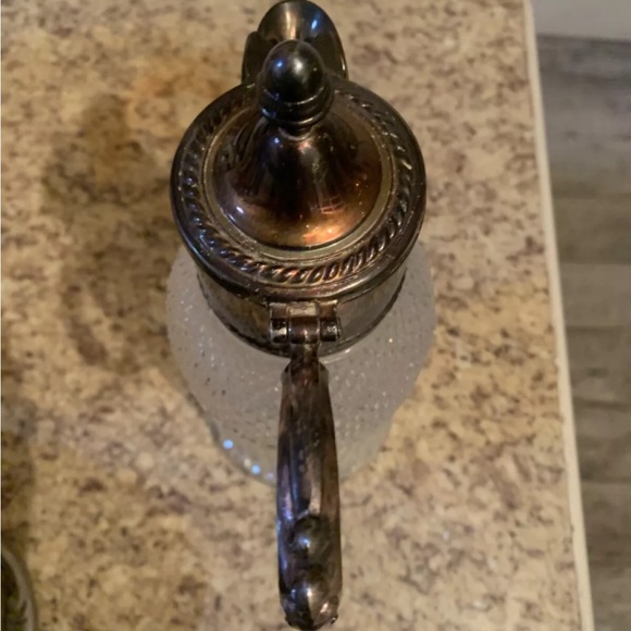 Crystal Carafe Pitcher Silver Plated Lid Pour Spout Cristal Darques Italy - Picture 4 of 6